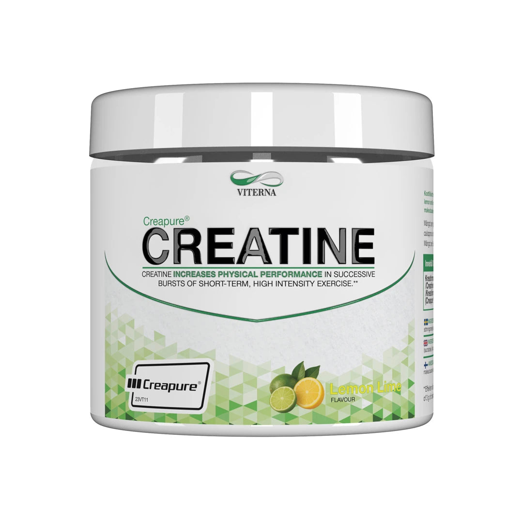Viterna Creapure® Chewz 150 pcs kreatintabletter i en hvit boks med grønne detaljer for smaken Lemon Lime.