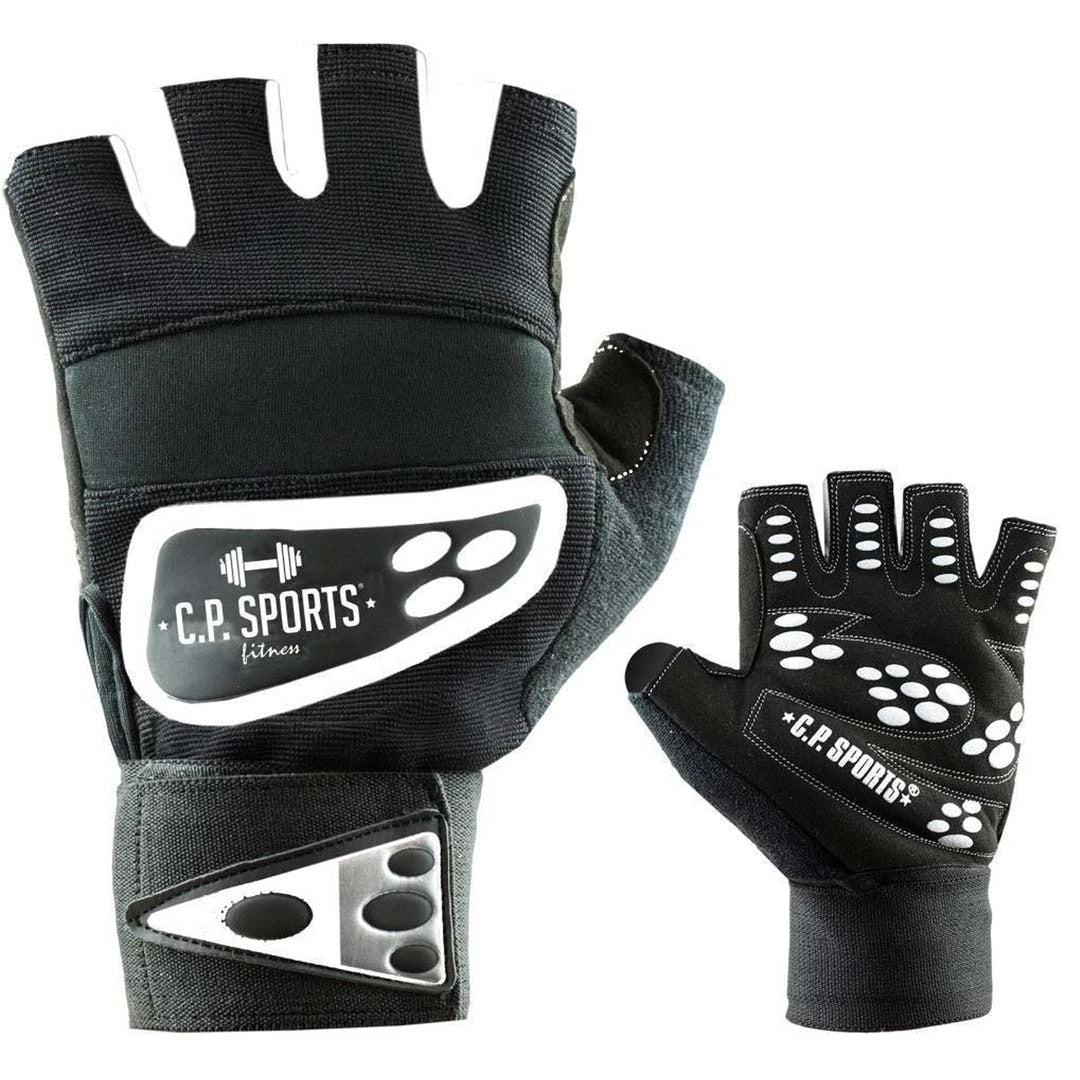 C.P. Sports Wrist Wrap Glove Black/White er svarte treningshansker med håndleddsstøtte og hvite detaljer for tunge løft.