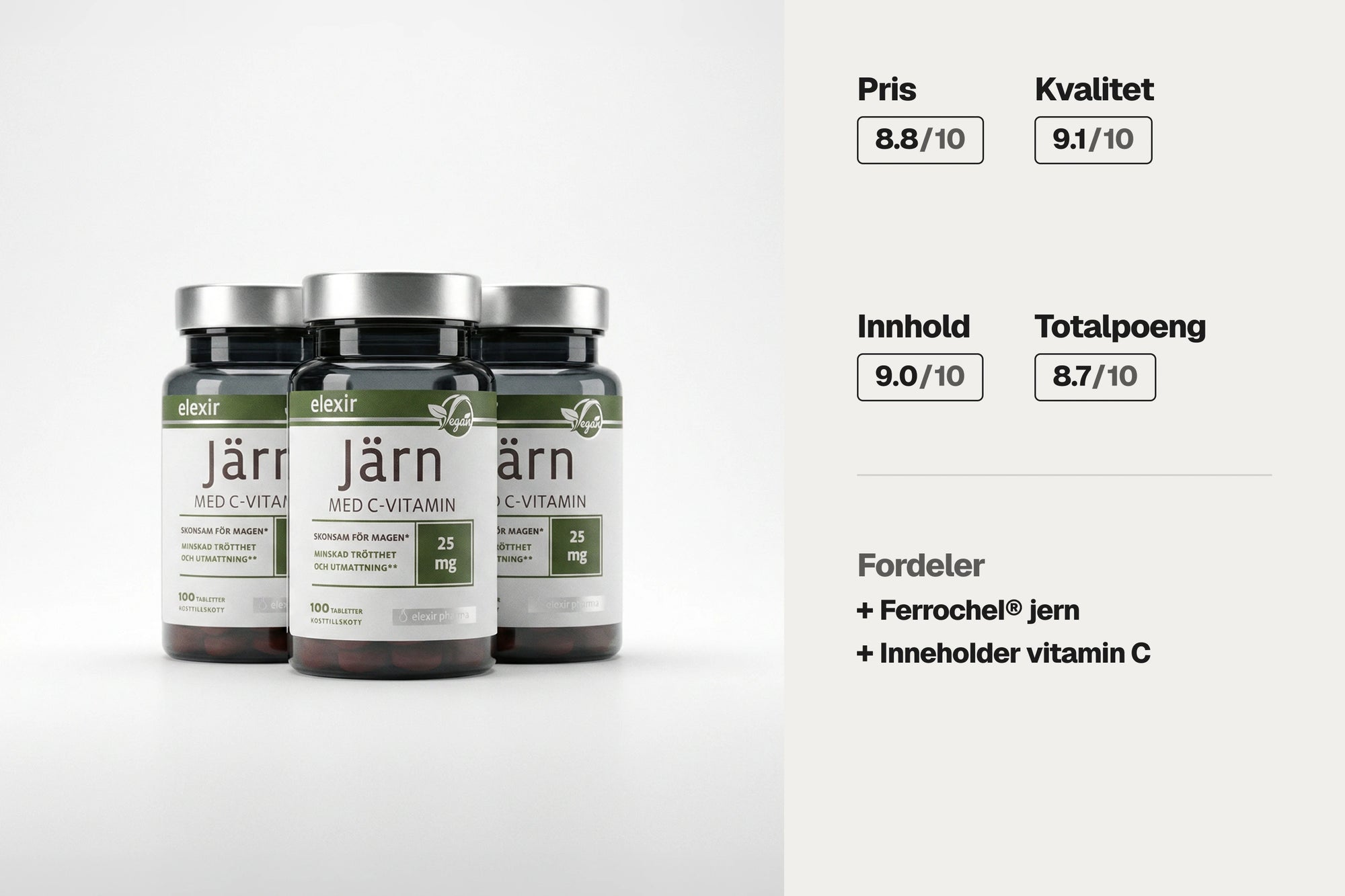 Elexir Pharma Jern med C-vitamin 100 tabletter, depottablett med Ferrochel®-jern