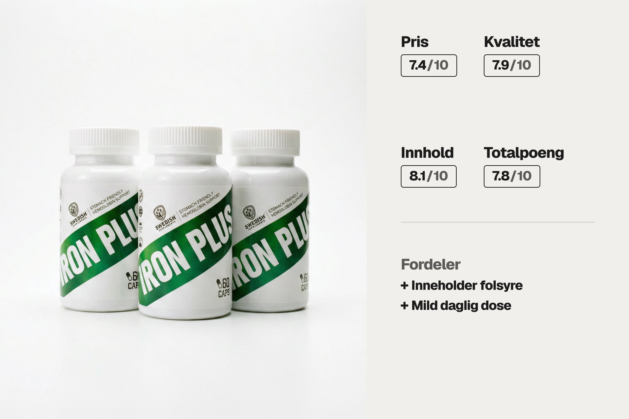 Swedish Supplements Iron Plus 60 kapsler, jern med C-vitamin og folsyre
