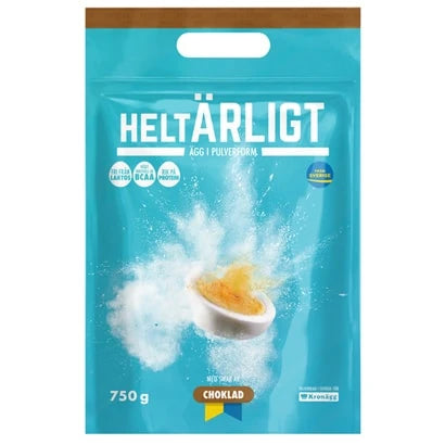 HeltÄrligt Eggpulver 750 g i en turkis pose med smak av sjokolade., bilde 1 av 3