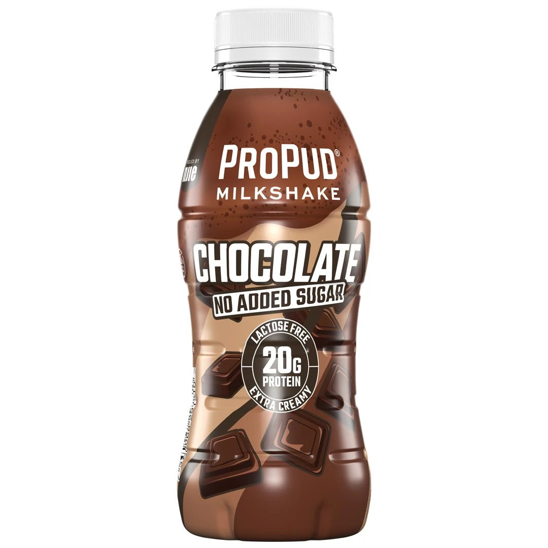 NJIE ProPud Protein Milkshake 330 ml i en brun flaske med hvit kork for smaken Chocolate., bilde 1 av 9