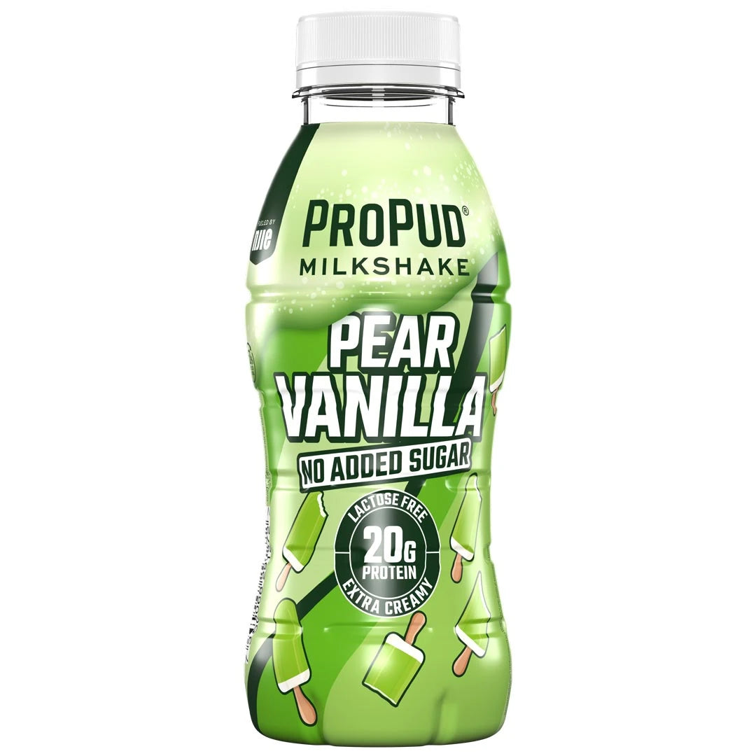 NJIE ProPud Protein Milkshake 330 ml i en grønn flaske med hvit kork for smaken Pear Vanilla., bilde 9 av 9