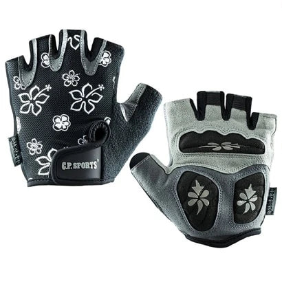 C.P. Sports Lady Fitness Glove Black/Grey treningshansker i svart og grått med blomstermønster og polstret håndflate.