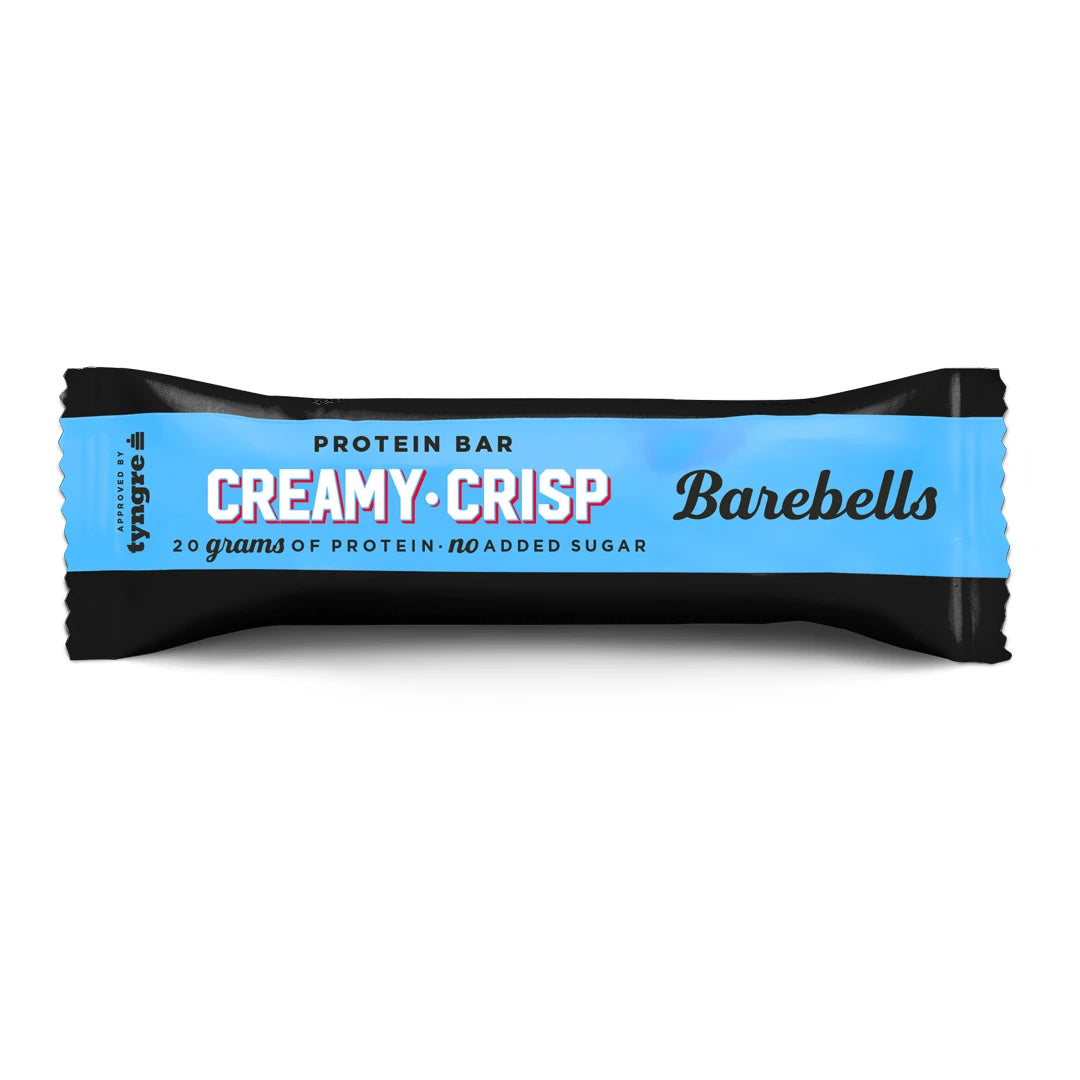 Barebells Soft protein bar 55 g Creamy Crisp i en svart og lyseblå forpakning.