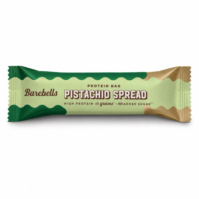 Barebells Soft Protein Bar 45 g i en lysegrønn forpakning med mørkegrønne og brune detaljer for smaken Pistachio Spread., bilde 1 av 1
