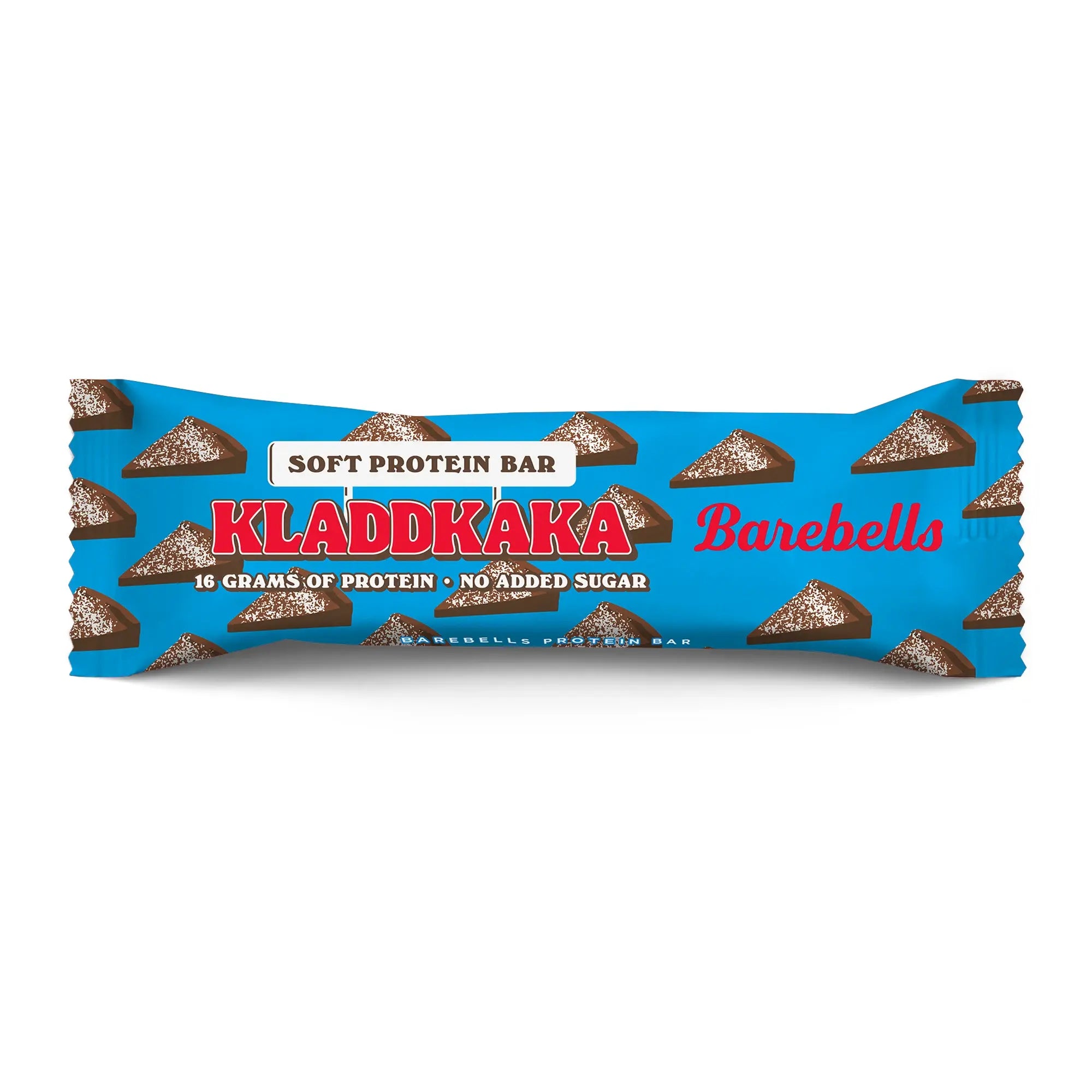 Barebells Soft Protein Bar 45 g i en blå forpakning med motiv av kladdkakebiter for smaken Kladdkaka., bilde 5 av 5