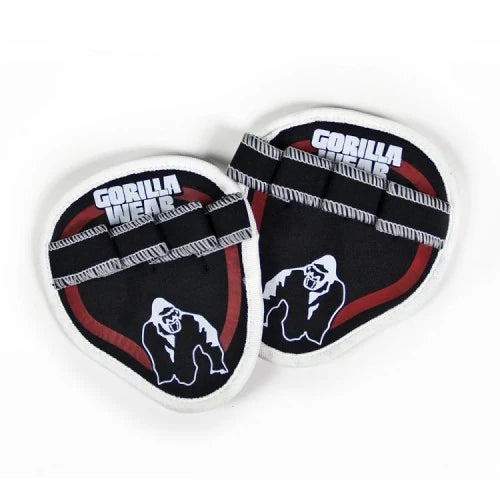 Svarte Gorilla Wear Palmgrip Röd treningsgrep med røde detaljer og hvit logo for styrketrening.