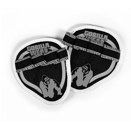 Gorilla Wear Palmgrip Svart, et par svarte treningsgrep med hvite kanter og logo for et sikkert grep.