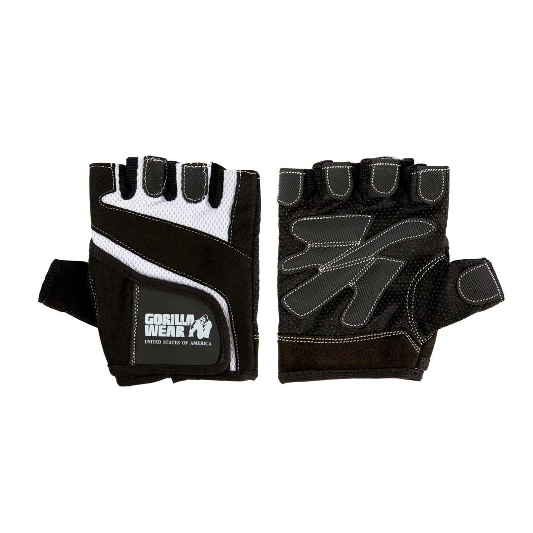 Gorilla Wear Womens Fitness Gloves Black/White er svarte treningshansker med hvit ventilerende mesh.