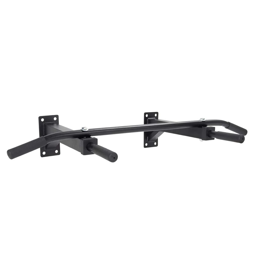 Virtufit Chin Up Bar Wall Mount, en svart chinsstang i stål for veggmontering med polstrede håndtak for hjemmegym.