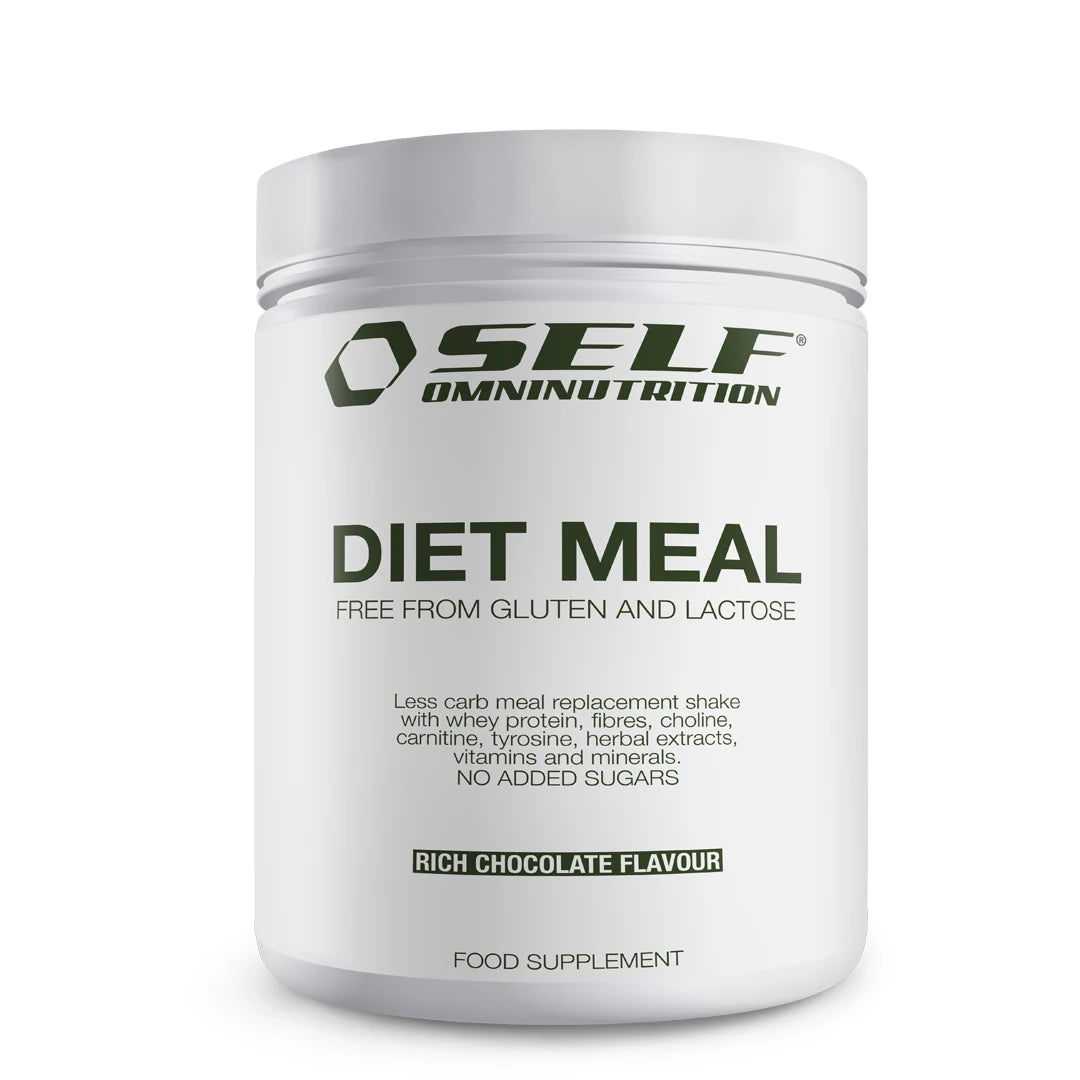 Self Omninutrition Diet Meal 500 g måltidserstatning i en hvit boks med smaken Rich Chocolate.