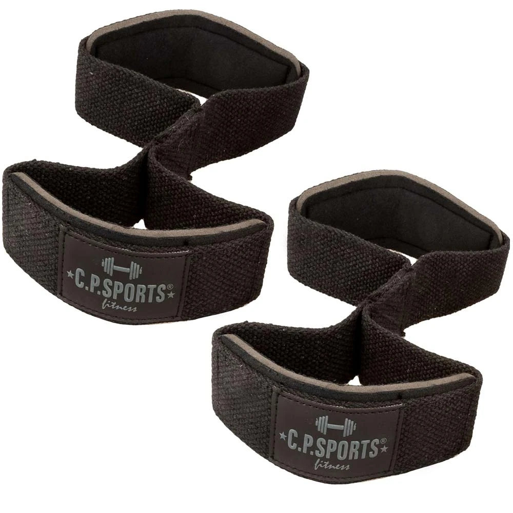 C.P. Sports Figure 8 Straps - Closed Loop Quick Straps Black, et par svarte løftereimer i slitesterk bomull.