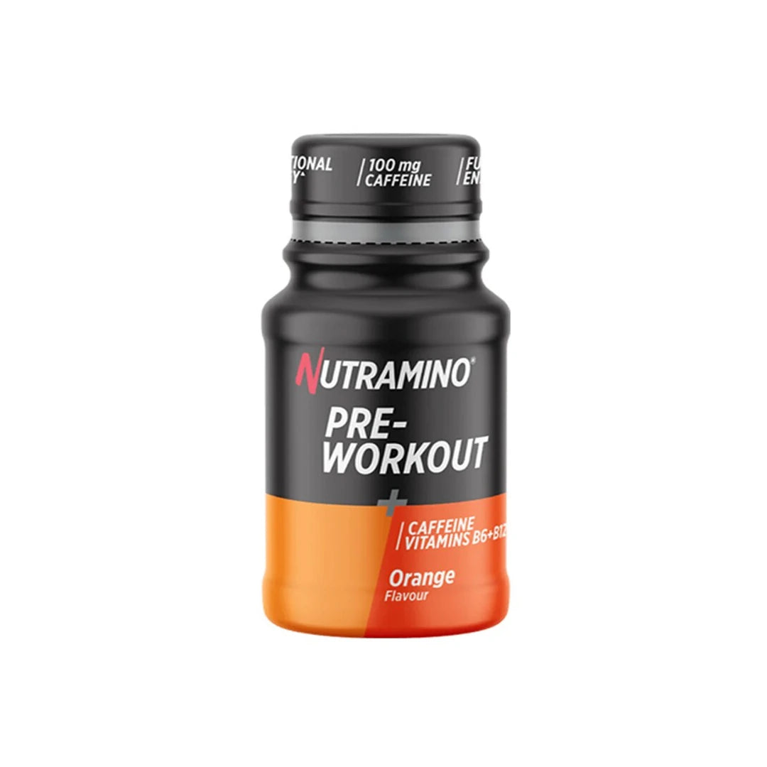 Nutramino Pre-Workout Shot 60 ml i en svart og oransje flaske for smaken Orange., bilde 1 av 1