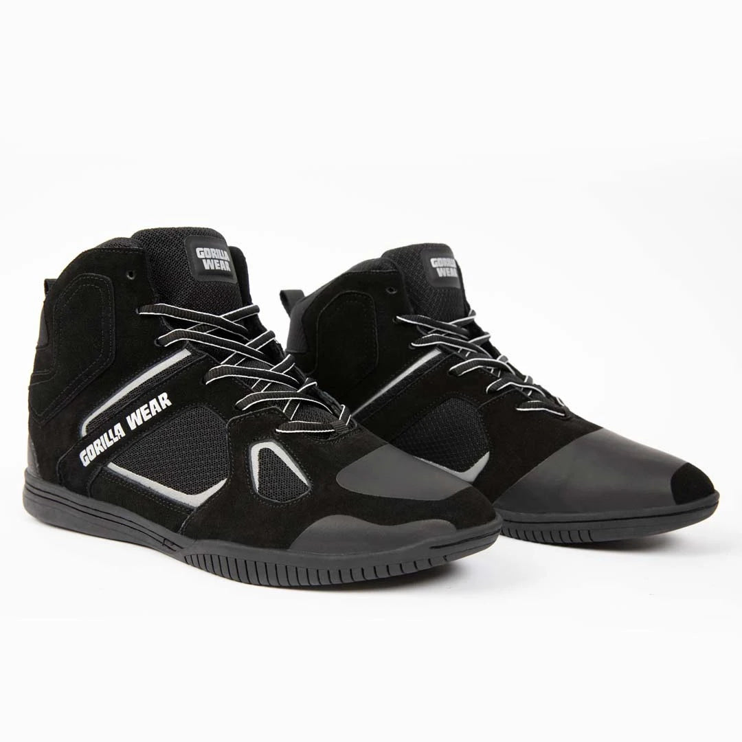 Et par svarte Gorilla Wear Troy High Tops Black &amp; Grey treningssko i semsket skinn med høyt skaft., bilde 8 av 10