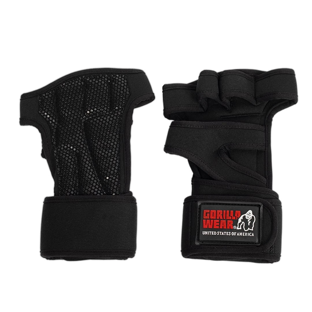 Gorilla Wear Yuma Weightlifting Workout Gloves Black, svarte treningshansker med luftig design og håndleddsstøtte.
