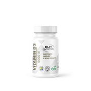 Elit Nutrition Vitamin D 60 tabs i en vit plastburk med stilren etikett och text för immun- och benhälsa.