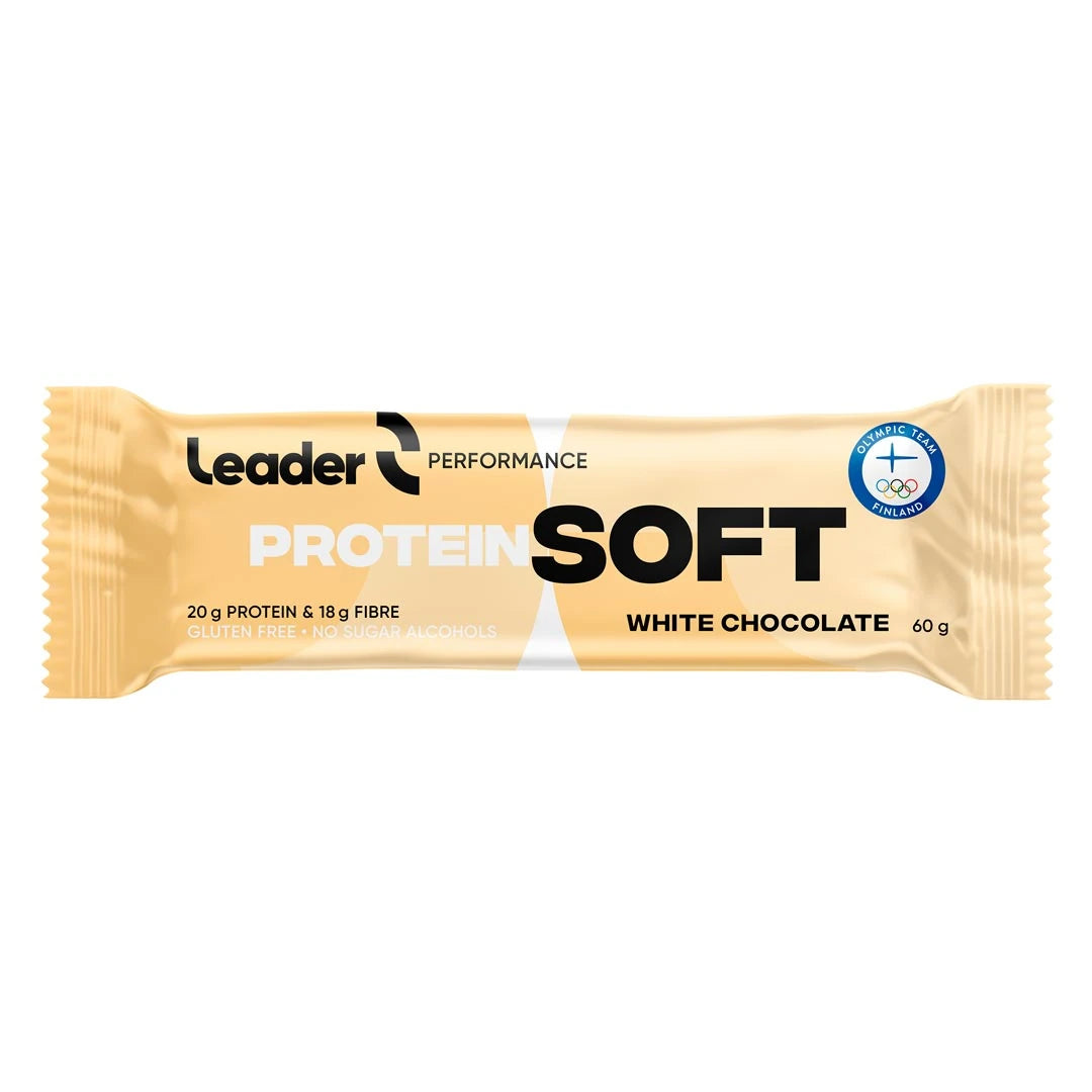 Leader Performance SoftBar 60 g proteinbar i en lysegul forpakning for smaken White Chocolate.