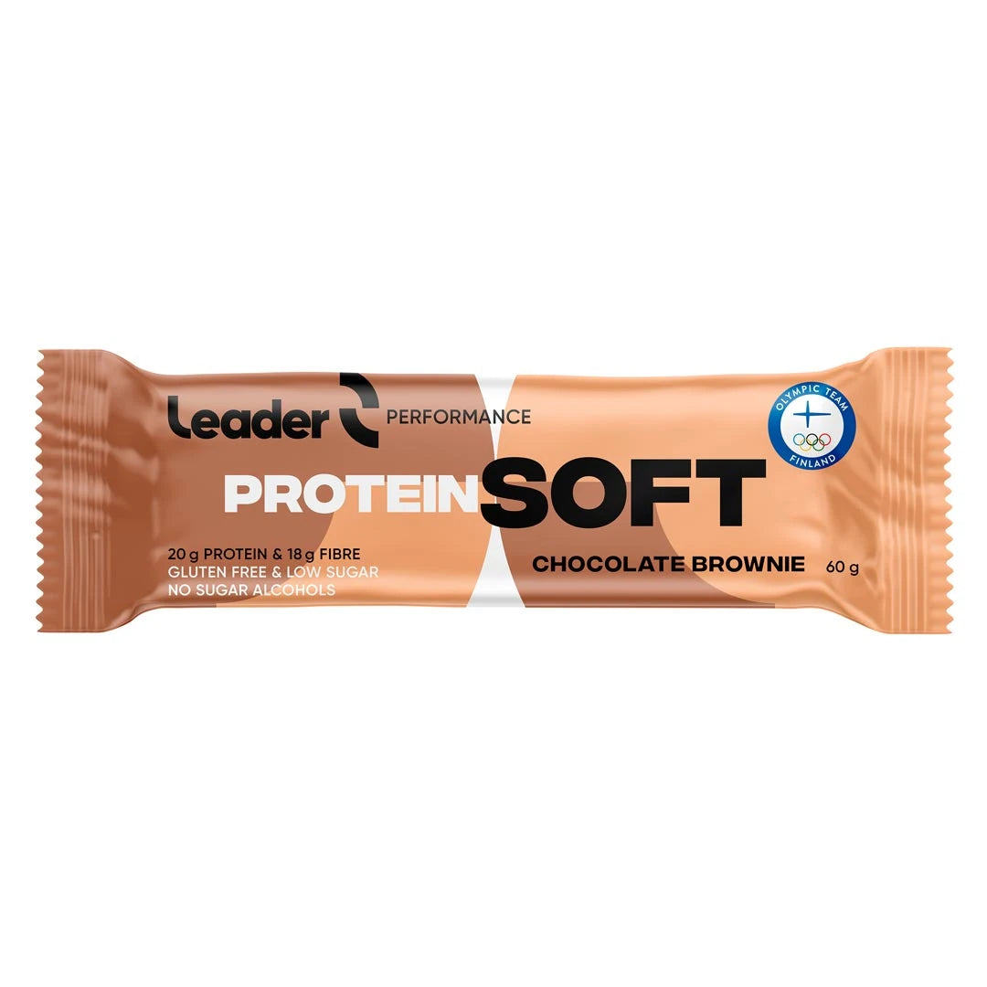 Leader Performance SoftBar 60 g proteinbar med smaken Chocolate Brownie i en brun forpakning.