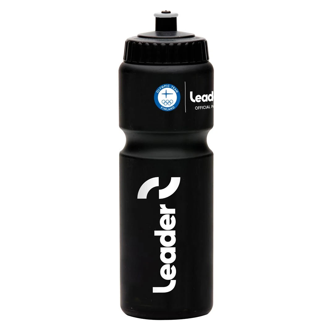Svart sportsflaske, Leader Olympic Team Drinking Bottle 750 ml, med klassisk design utformet for sykkelholdere.