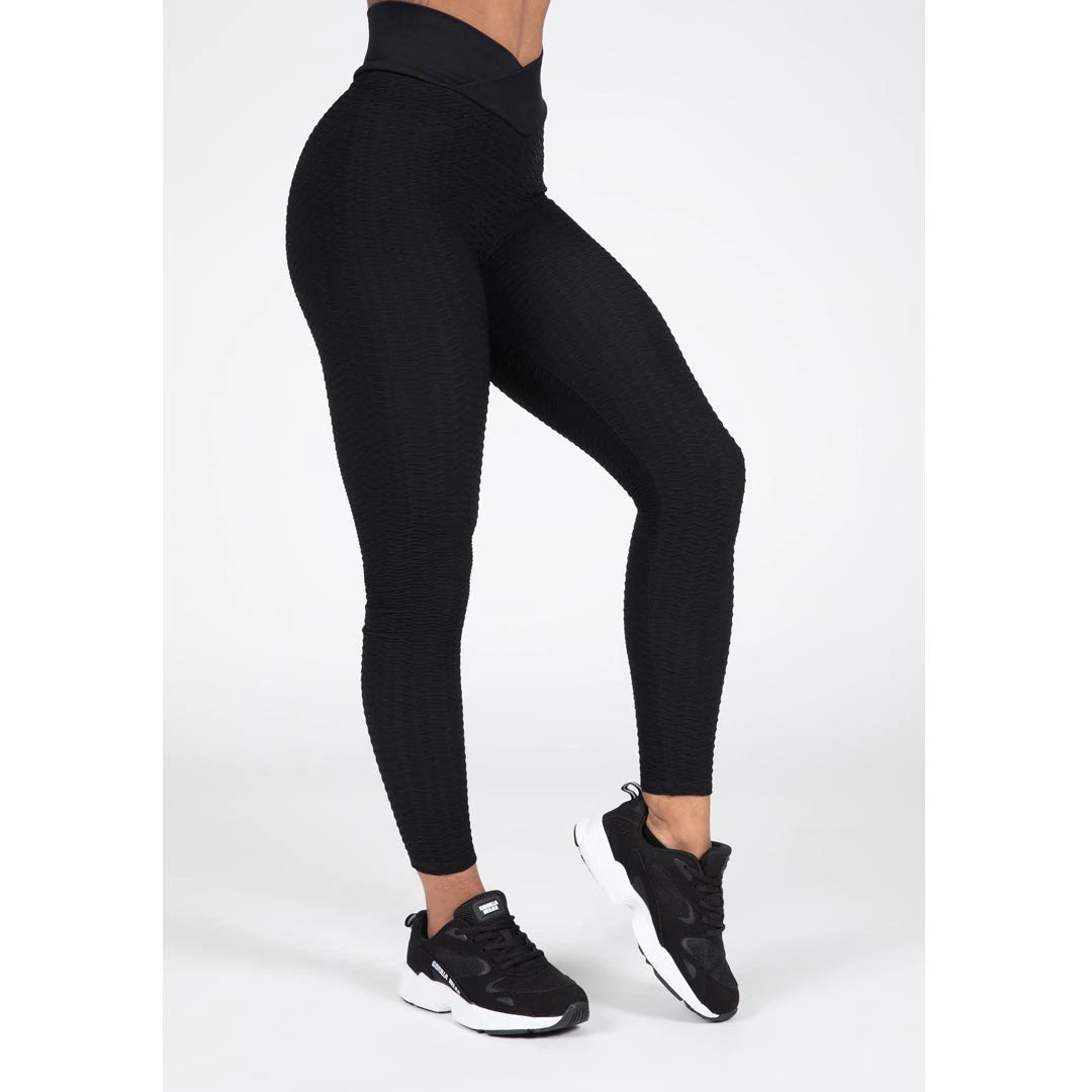 Gorilla Wear Dorris Leggings black, svarte treningstights i strukturert stoff med en v-formet midje., bilde 3 av 6