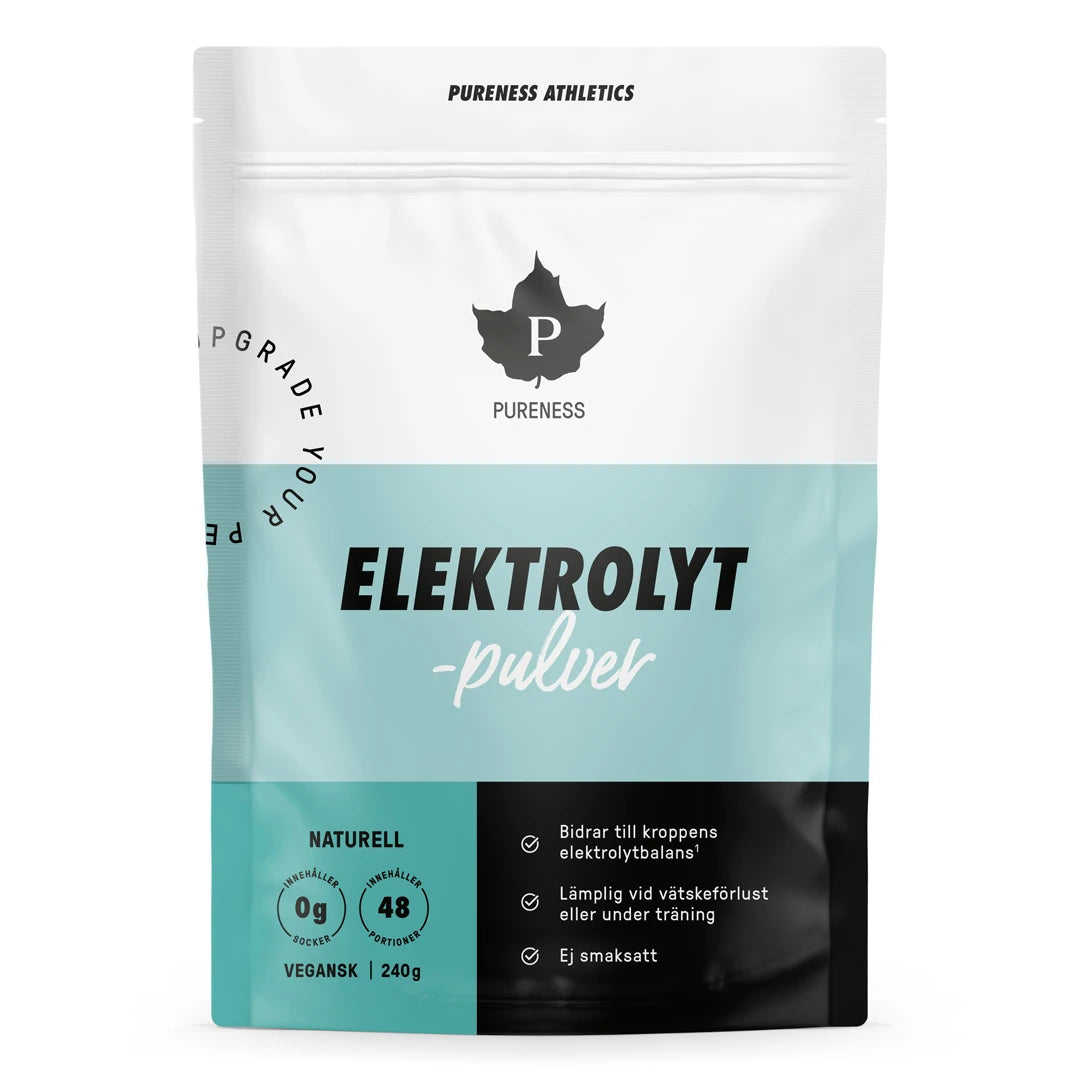 Pureness Elektrolyttpulver 240 g i en hvit og lyseblå pose for smaken Naturell., bilde 5 av 5