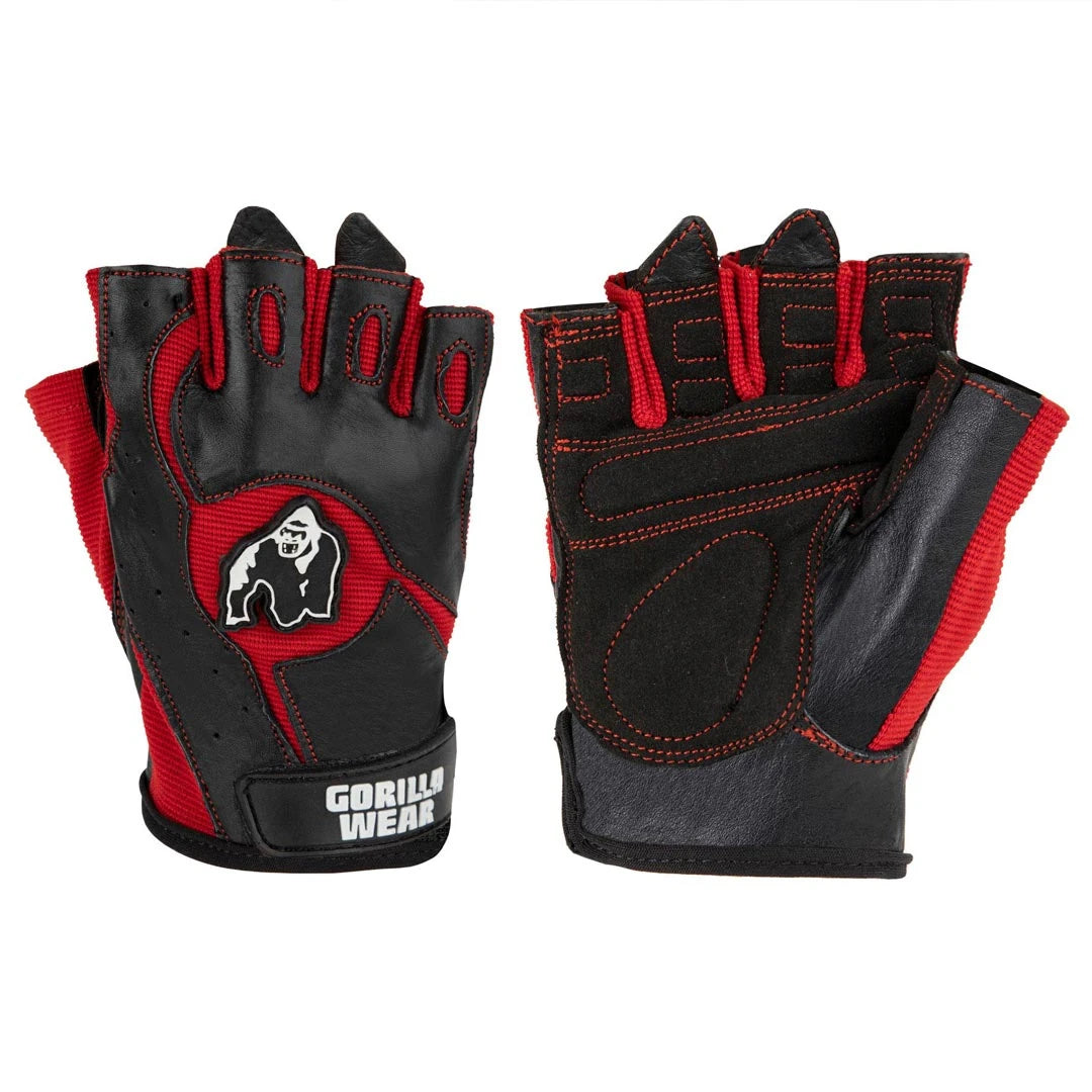 Gorilla Wear Mitchell Training Gloves Black/Red, svarte treningshansker med røde detaljer og hvit logo.