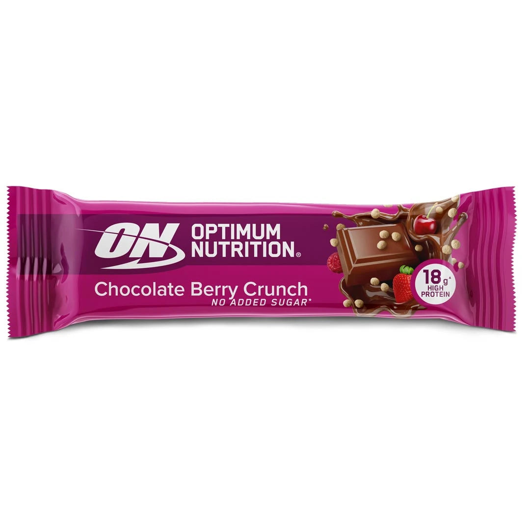 Optimum Nutrition Chocolate Protein Bar 59 g i en rosa forpakning for smaken Berry Crunch.