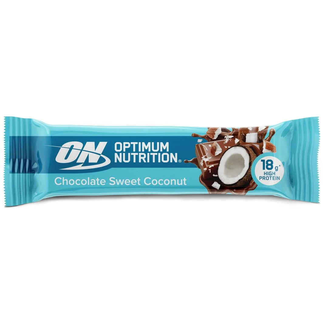 Optimum Nutrition Chocolate Protein Bar 59 g i en lyseblå forpakning for smaken Sweet Coconut.