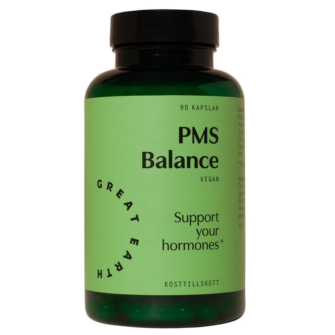 Great Earth PMS Balance 90 caps i en mørkegrønn boks med lysegrønn etikett.