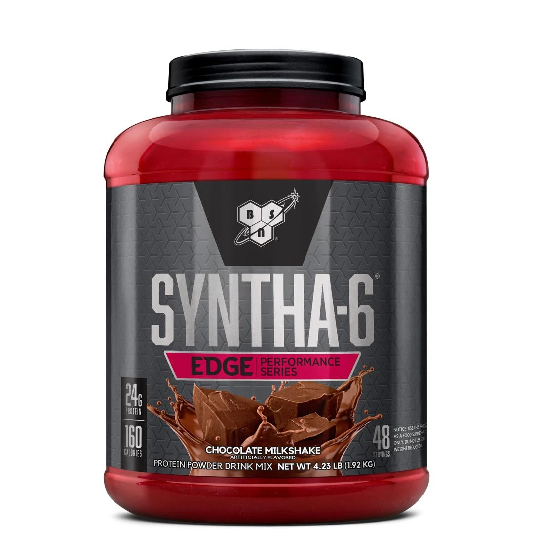 BSN Syntha 6 EDGE 1,92 kg proteinpulver i en rød boks med svart etikett i smaken Chocolate Milkshake.