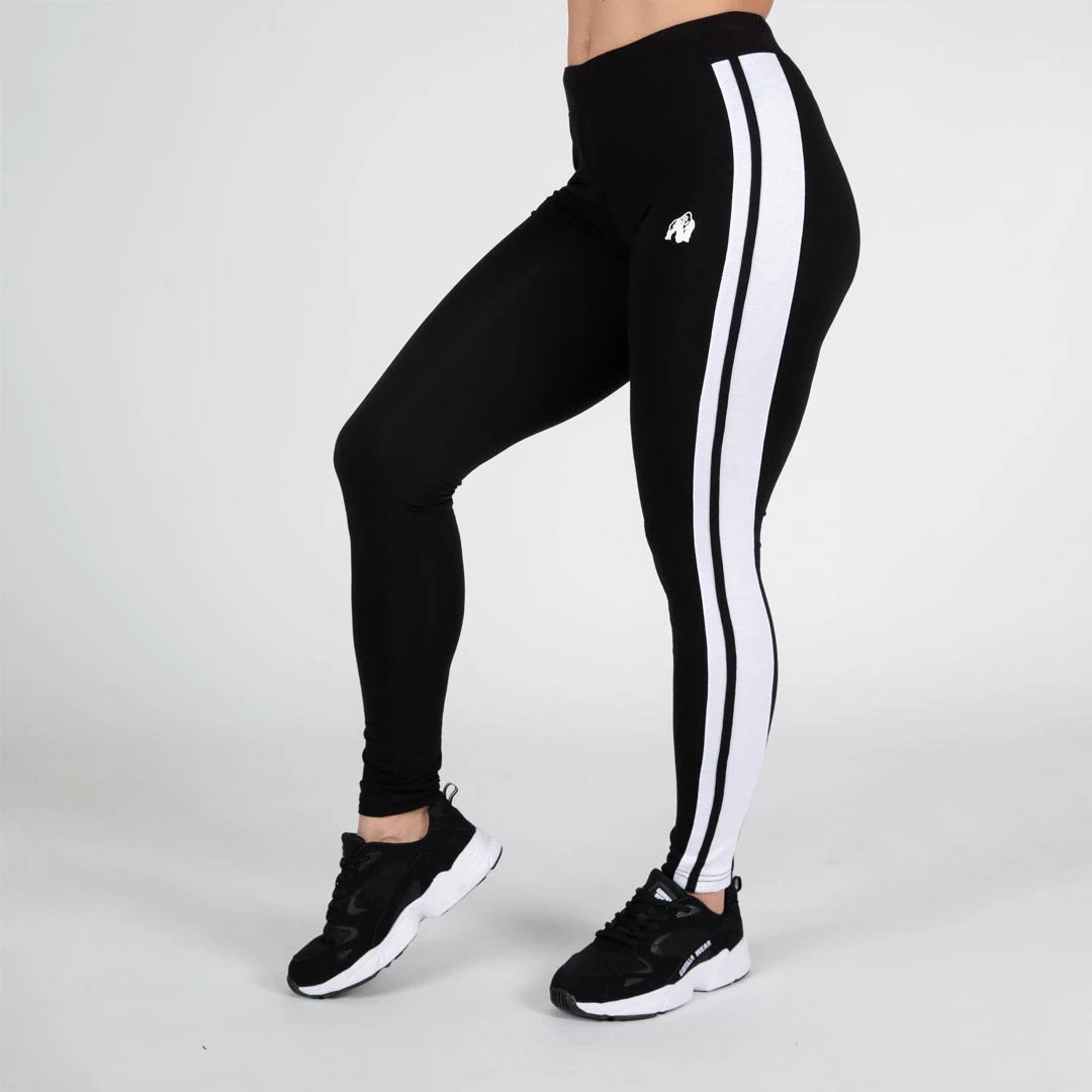 Gorilla Wear Hailey Leggings Black, svarte treningstights med hvite striper og logo for en sportslig look., bilde 4 av 5