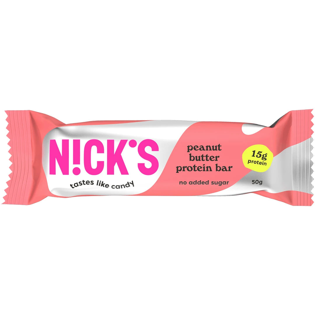 NICKS Soft bar 50 g proteinbar i en hvit og rosa innpakning for smaken Peanut Butter.