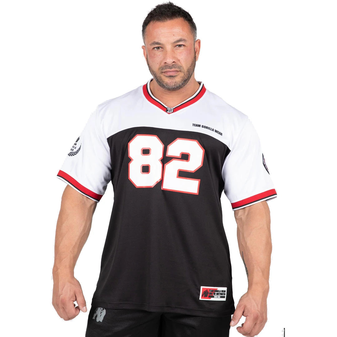 Gorilla Wear Trenton Football Jersey Black/White, en svart og hvit trenings-t-skjorte i mesh med 82-trykk., bilde 7 av 8