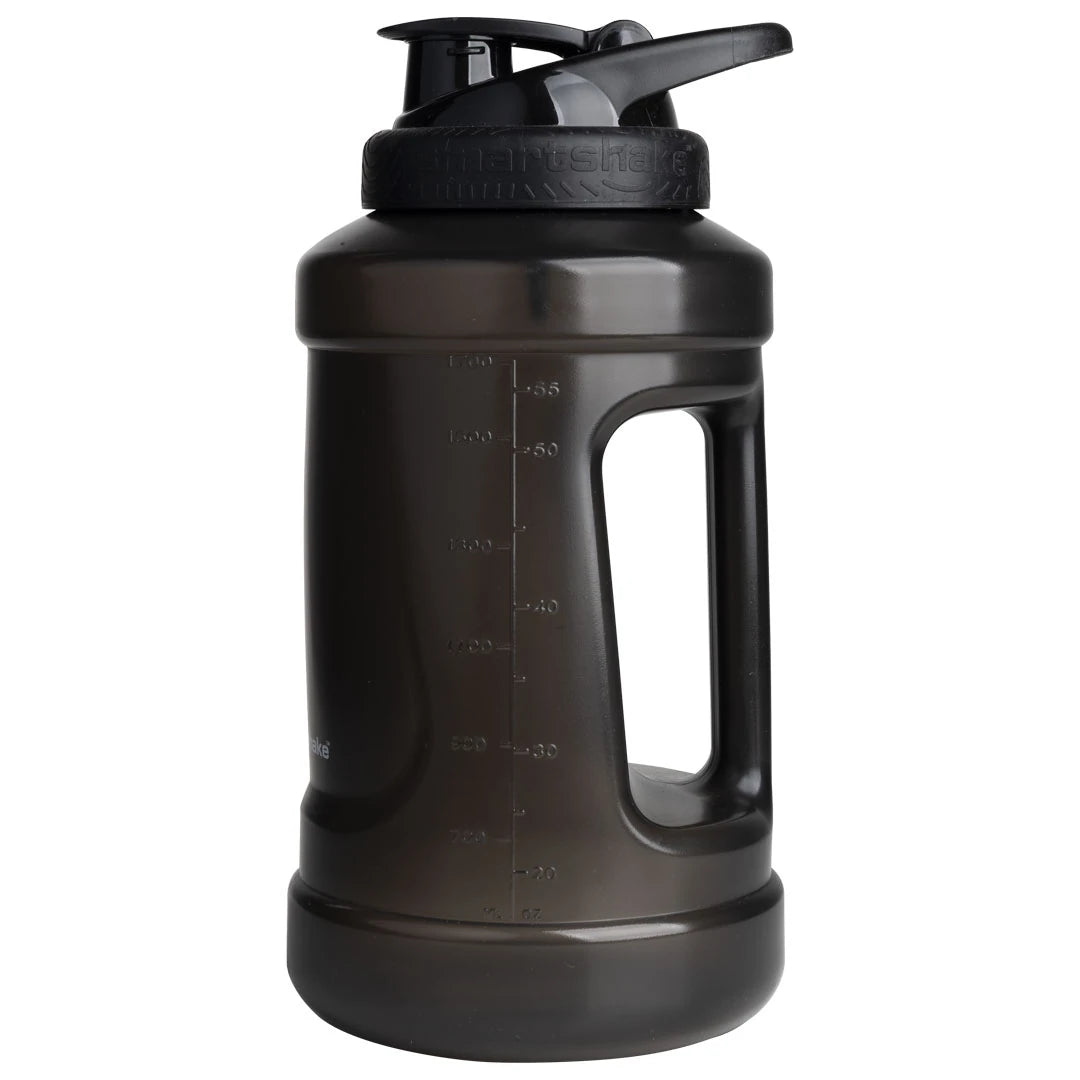 Smartshake Ultimate Jug 2.1 L vannflaske i svart med innebygd håndtak og måleskala på siden.