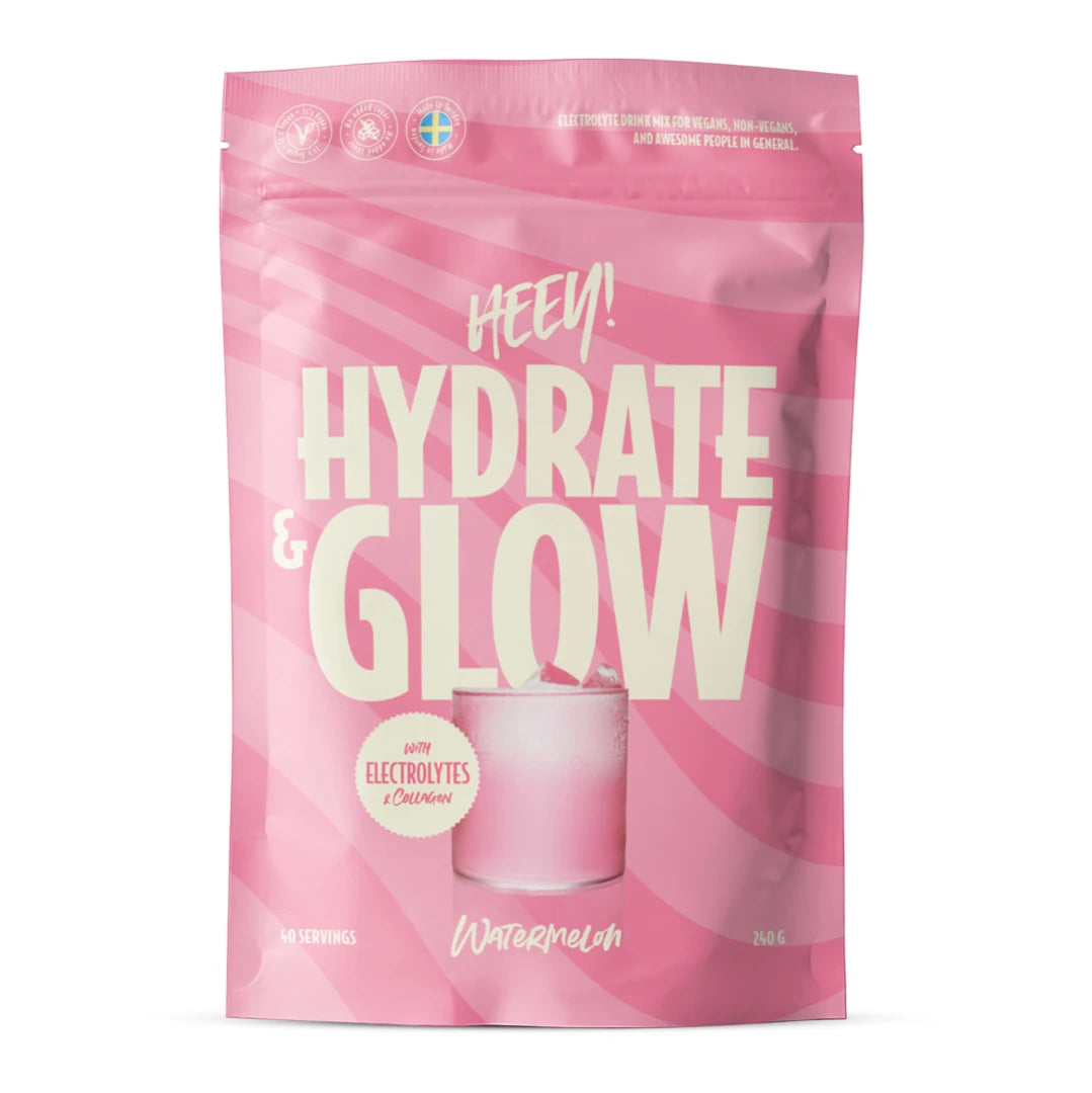 Heey! Elektrolyter + Coll-egan® 240 g elektrolyttpulver i en rosa pose for smaken Watermelon., bilde 1 av 4