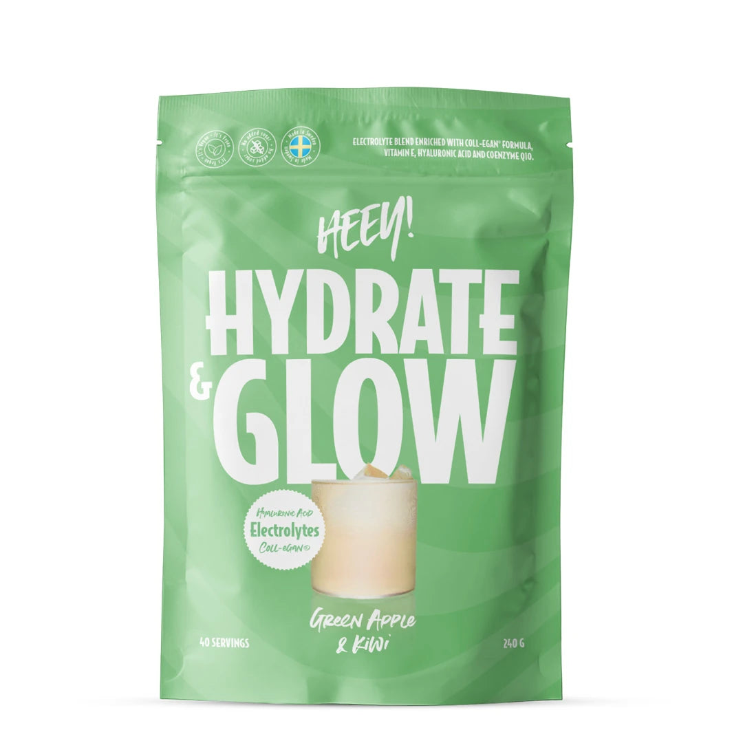 Heey! Elektrolyter + Coll-egan® 240 g elektrolyttpulver i en grønn pose med smaken Green Apple &amp; Kiwi., bilde 3 av 4