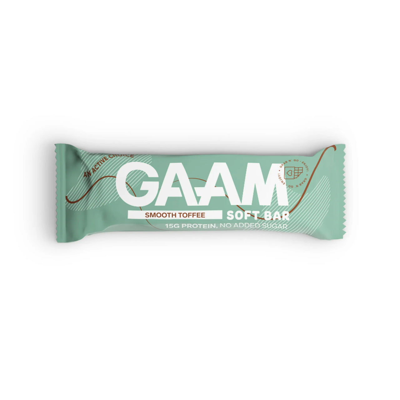 GAAM Protein & Soft bar 45 g i en lysegrønn emballasje med smaken Smooth Toffee.