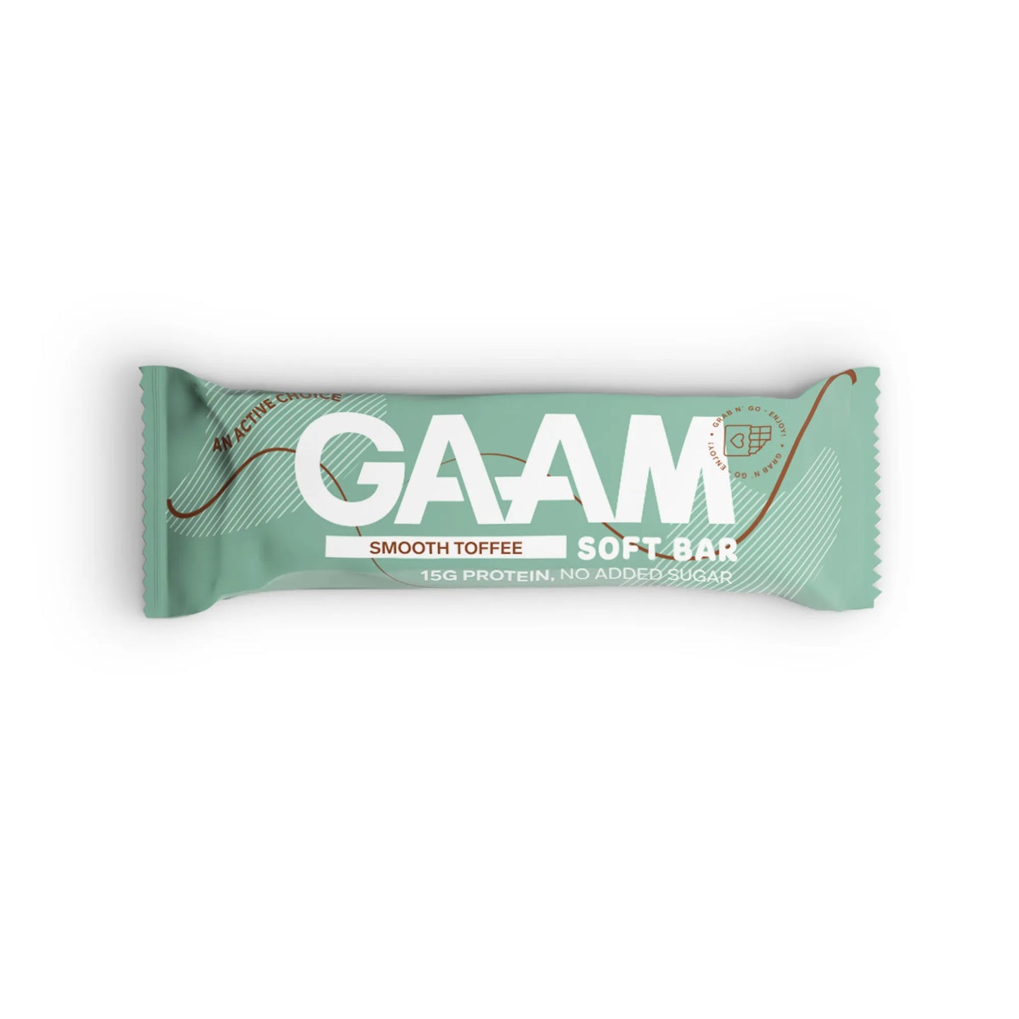 GAAM Protein & Soft bar 45 g i en lysegrønn emballasje med smaken Smooth Toffee.
