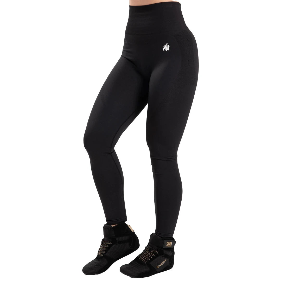 Gorilla Wear Olivia Seamless Leggings Black er svarte, sømløse treningstights med høy midje og kroppsnær passform., bilde 2 av 4