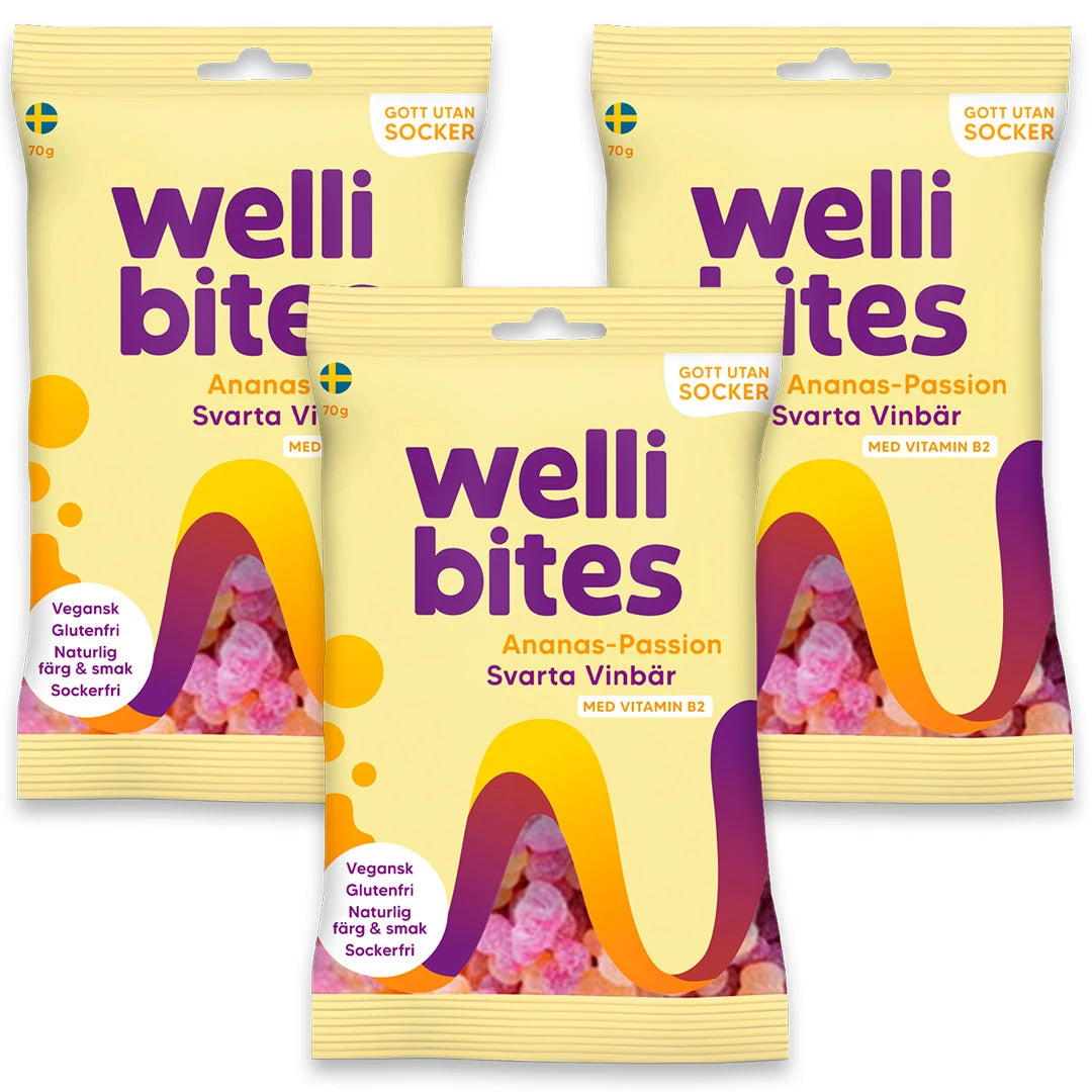 3 x Wellibites Candy 70 g Ananas-Pasjonsfrukt &amp; Solbær, bilde 1 av 1