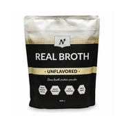 Nyttoteket Real Broth 500 g benbuljongspulver i en svart och vit påse för smaken Unflavoured.