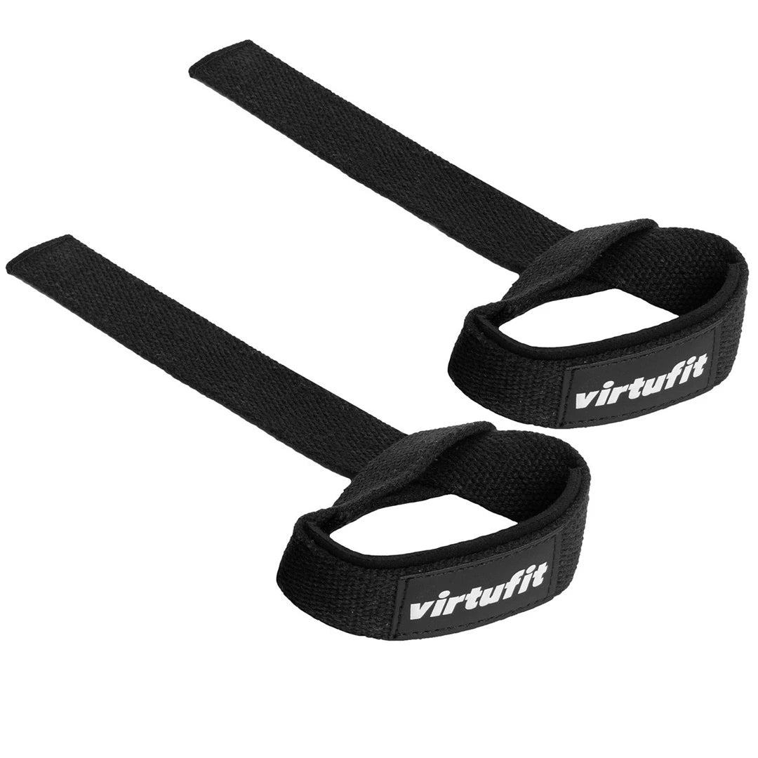 VirtuFit Padded Lifting Straps Black, svarte drareimer i bomull med skumpolstring.