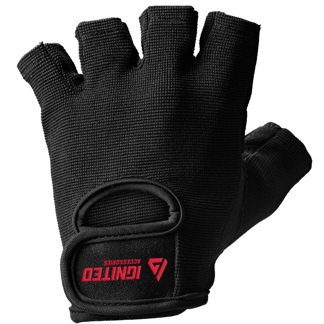 Ignited Classic Lifting Gloves Black er en svart treningshanske i mesh med justerbar spenne og rød logo.