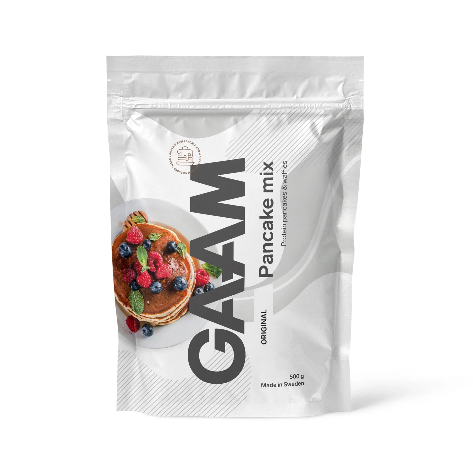 En hvit pose med GAAM Pancake Mix 500 g pannekakemiks i smaken Original.