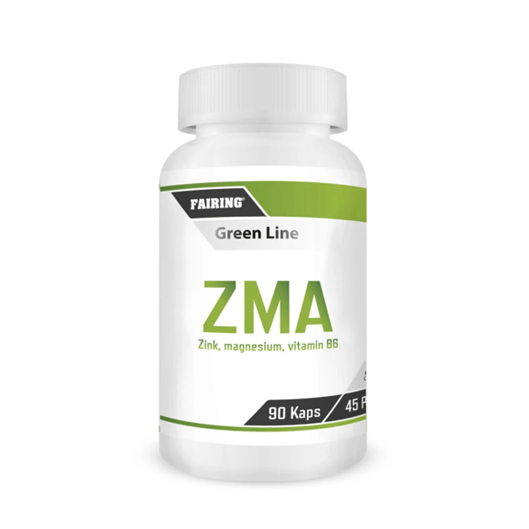 Fairing ZMA 90 caps kosttilskudd i en hvit boks med grønne detaljer og merkingen Green Line.