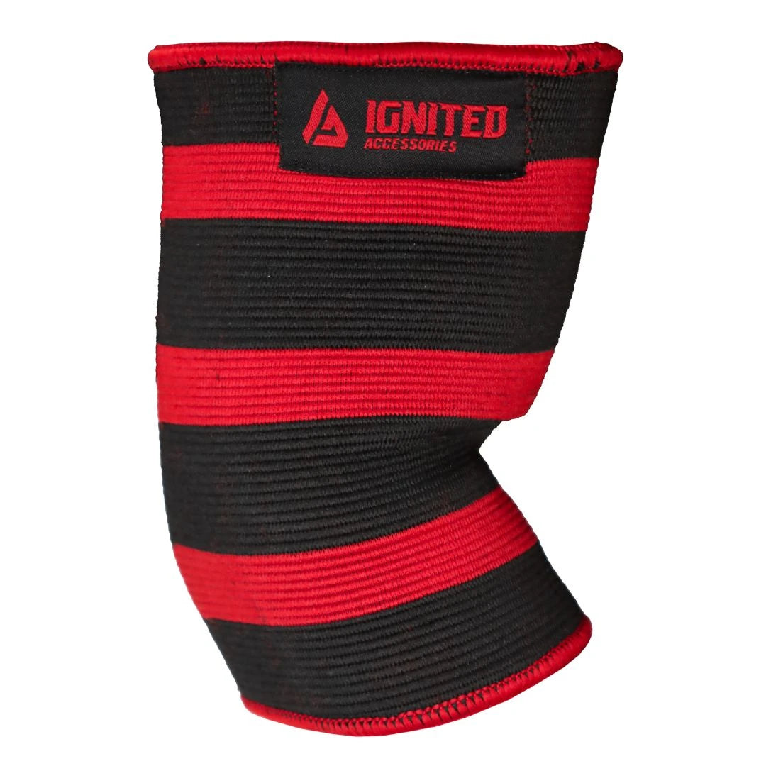 Svart og rødstripet elastisk albuebeskytter, Ignited Elbow slevee 1 pcs for tunge løft.