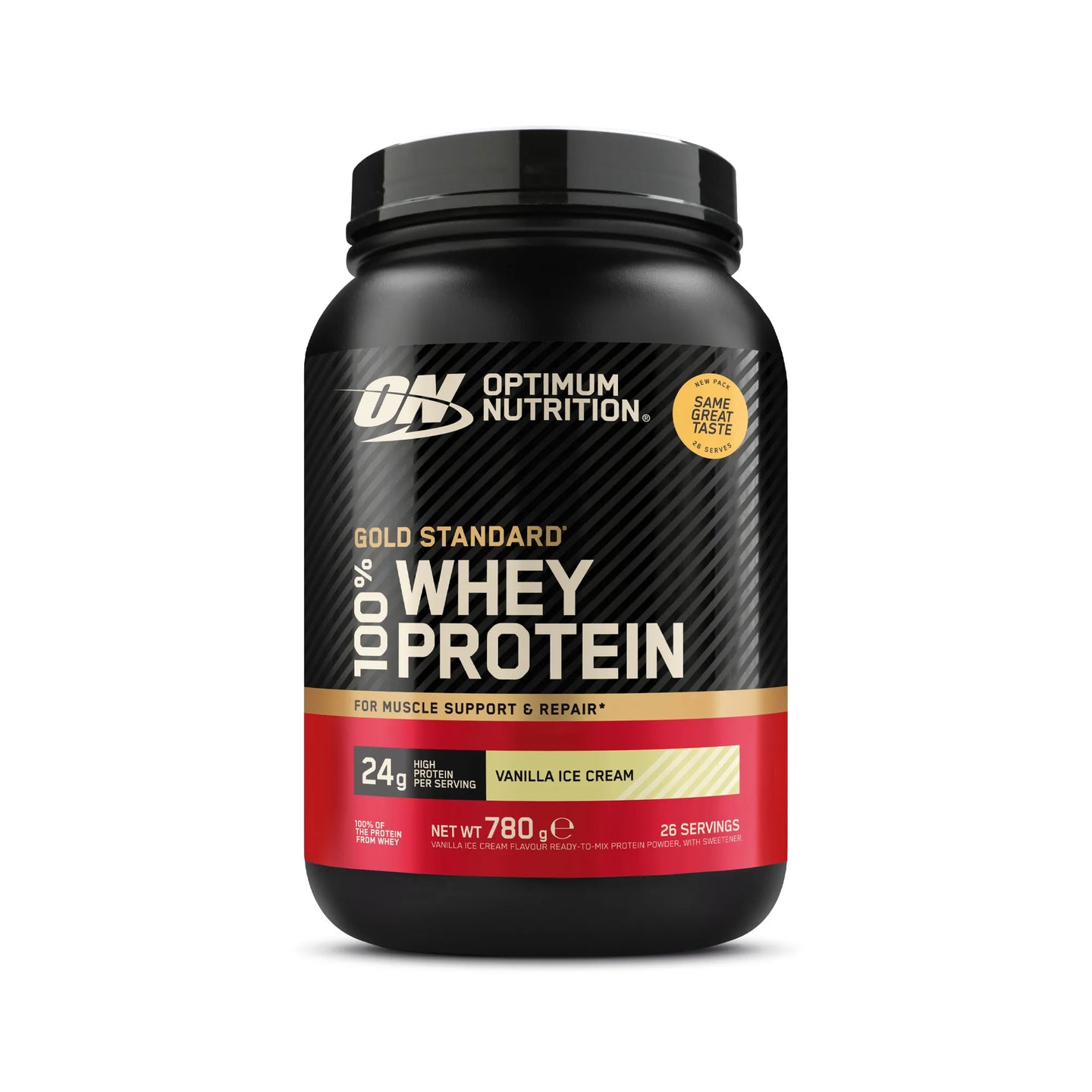Optimum Nutrition 100% Whey Gold Standard 775 g proteinpulver i en svart boks med smak av Vanilla Ice Cream., bilde 8 av 8