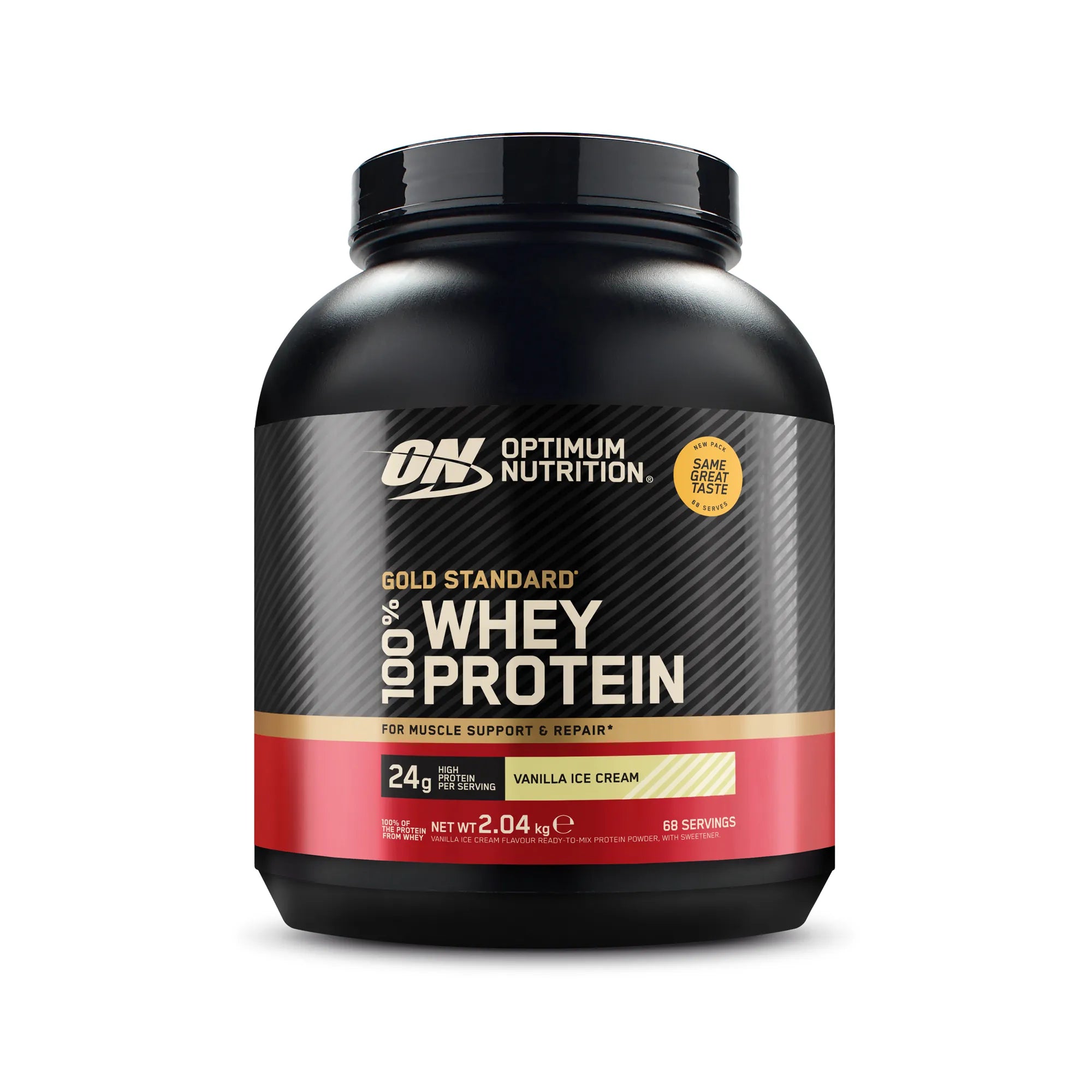 Optimum Nutrition 100% Whey Gold Standard 2 kg proteinpulver i en svart boks for smaken Vanilla Ice Cream., bilde 6 av 6