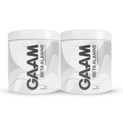 2 x GAAM Beta alanine 200 g aminosyror i två vita burkar med grå detaljer och svart text.